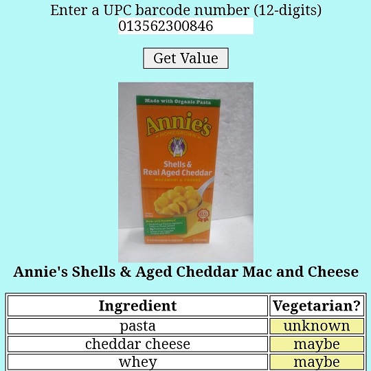 Screen capture of Vegetarian Checker